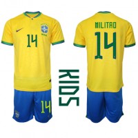 Dětský Fotbalový dres Brazílie Eder Militao #14 MS 2022 Domácí Krátký Rukáv (+ trenýrky)